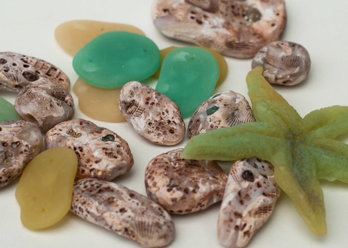Faux sea glass and limestone made from polymer clay