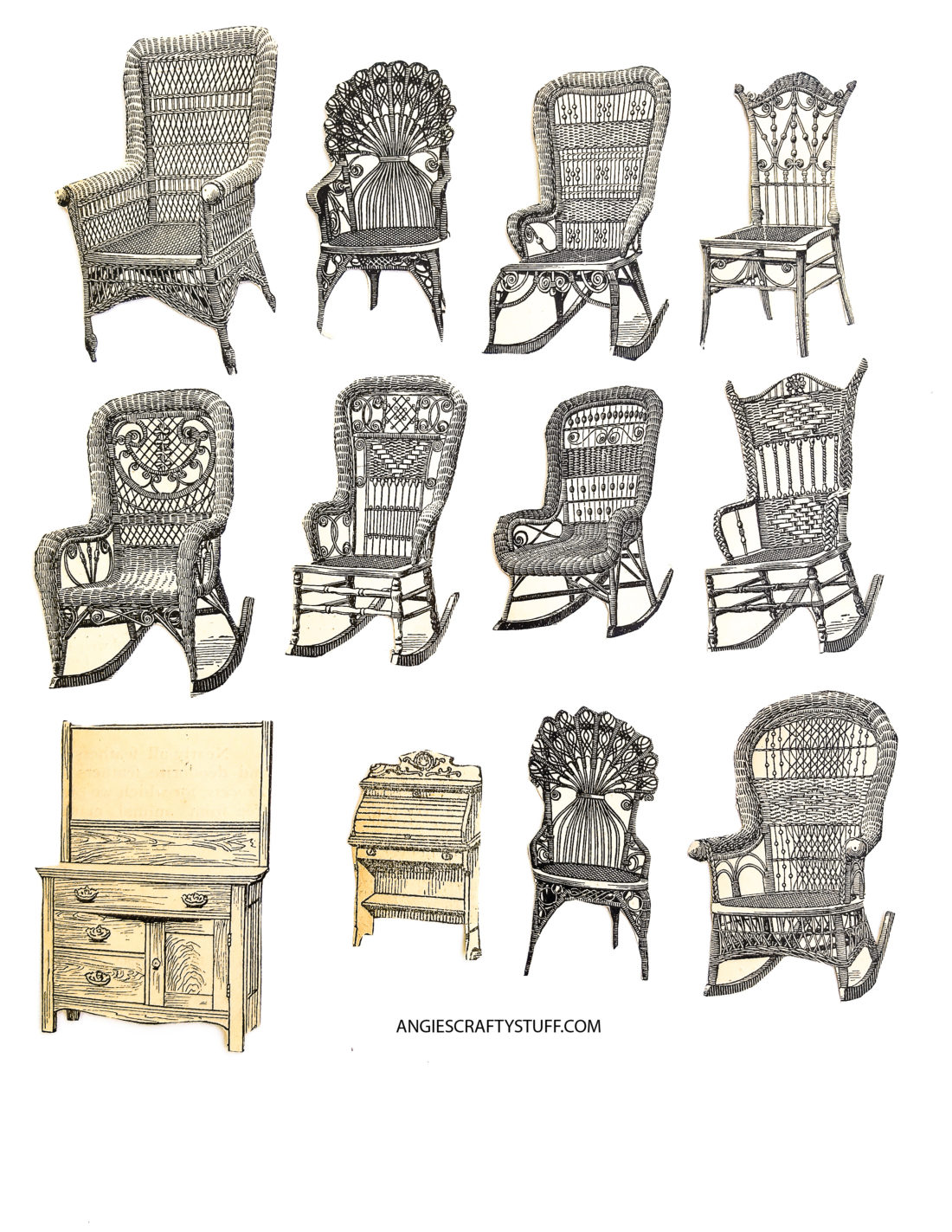 vintage wicker chairs clipart